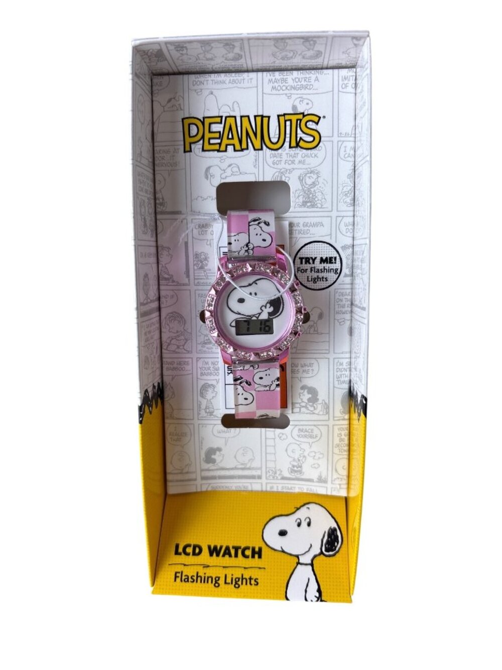 Peanuts Snoopy LCD Watch With Flashing Lights Pink Adjustable Strap